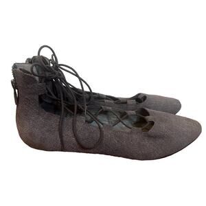 Eileen Fisher Loop 2 Lace Grey Flats sz 7 Leather Suede Flats Lace Up ballet